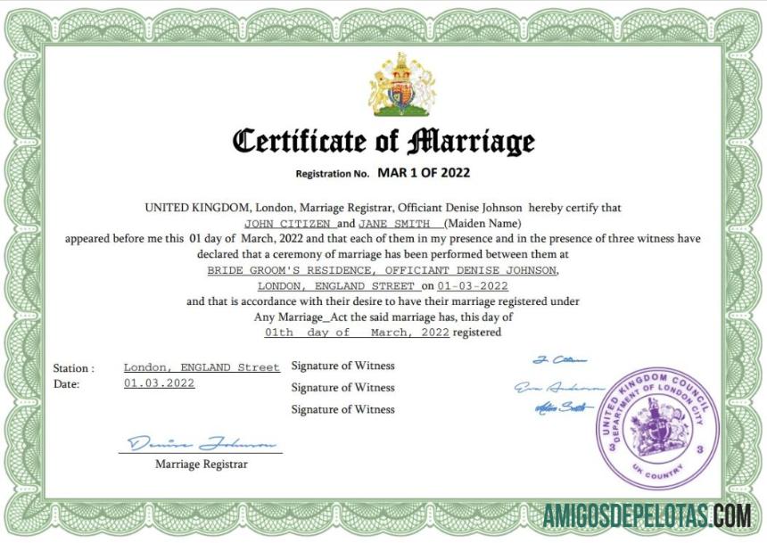Para baixar modelo Word e PDF de certidão de casamento no Reino Unido
